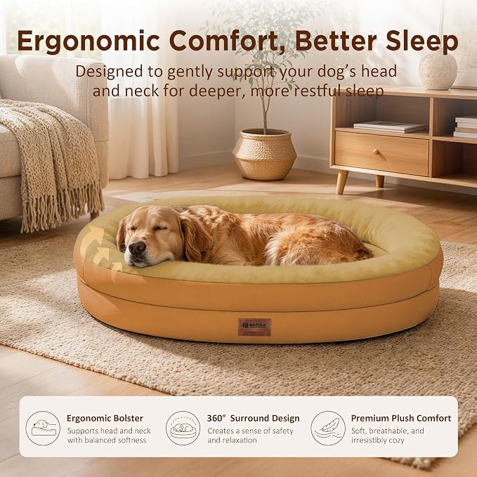 Waterproof Orthopedic Dog Bed for Large Dogs, Orange | Supportive Crate Foam Relieves Joint Pressure, 360°Bolsters, Waterproof Inner,Washable Cover, Non-slip Bottom - Image 3