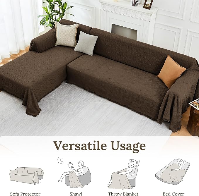 HOMERILLA 2 Piece Sectional Couch Cover for L Shape Sofa Chocolate L | Washable Fabric, Anti-Pet Hair, Stain & Wear Resistant, Multiuse Sofa Blanket Protector, Pet Friendly Easy Installation - Image 5