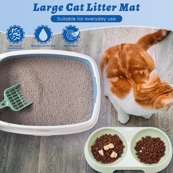 Sliner 7 Pcs Kitten Litter Box Starter Kit, 2 Plastic Small Kitty Litter Box Training Low Entry with Scoop, 2 Double Cat Bowl and Mat for Kitten Indoor(Green) - Image 6