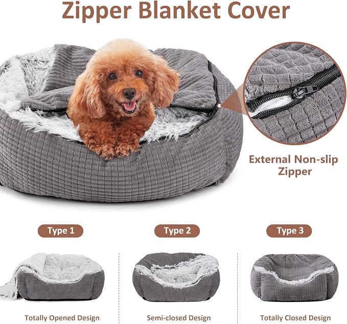 MIXJOY Dog Beds for Medium Large Small Dogs, Rectangle Cave Hooded Blanket Puppy Bed, Luxury Orthopedic Cat Beds for Indoor Cats, Warmth and Machine Washable (25 inches, Grey) - Image 2