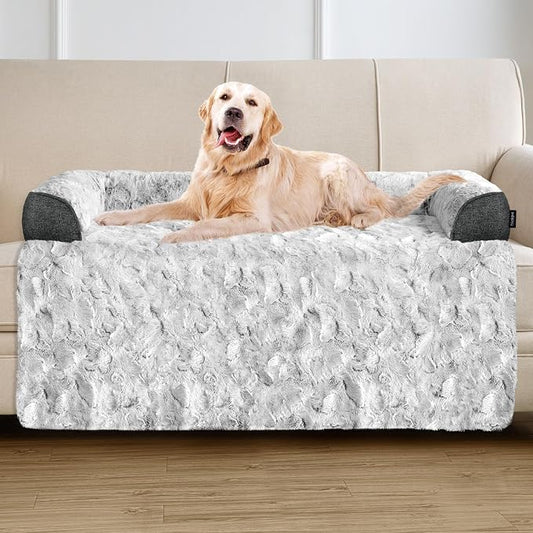Calming Extra Large Dog Bed for Couch, 45 x 37 inch Removable Couch Cover for Dogs Washable, Non-Slip Fluffy Plush Dog Sofa Mat for Furniture Protector - Grey by blunique