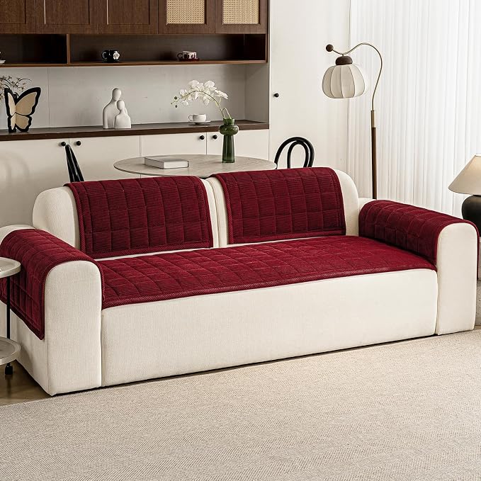 Couch Covers for Dogs Washable, Non Slip Couch Covers for Loveseat Sofa Pet Friendly, Soft Fuzzy Sofa Covers for Pet, Dog Couch Cover Furniture Protector(1PC,Burgundy,27.6"x94.5") - Image 7
