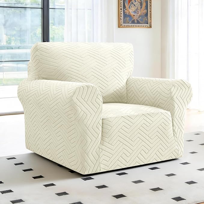Stretch Sofa Cover Non-Slip Washable Furniture Protector | Stretch, 31"-46".Soft, Non Skid Foam, Elastic Bottom, Machine Washable, for Kids & Pets, Couch & Sofa, Beige Yellow - Image 2