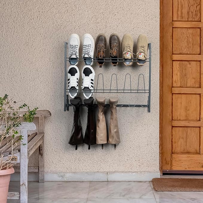 MyGift Premium Urban Gray Metal Hanging Shoe Rack for Walk in Closet, Mudroom and Entryway, Wall Mounted Space Saving Organizer for Shoes and Boots, Holds 9 Pairs - Image 4