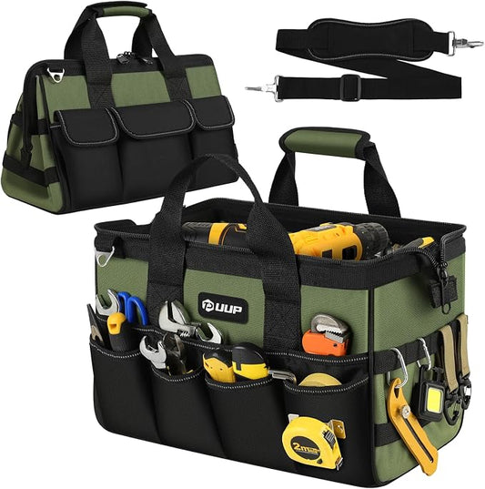 UUP Heavy Duty Tool Bag 15Inch, 16-Pocket Portable Empty Tool Box Organizer | Big Storage Toolbox Organization, Soft Handle Large Zipper Carrying Toolbag, Father Day Gifts for Him Dad Men, Green by UUP