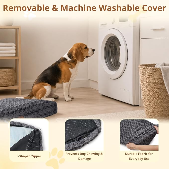 EGOHOME Dog Bed for Medium Dogs, Shredded Memory Foam, Washable, Non-Slip | Balanced Support Foam, CertiPUR-US, Removable Washable Cover, Rose Velvet, Dog Crate Bed & Kennel Pad, 29 x 21 Inch, Gray - Image 5