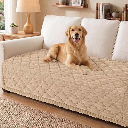 Smiry Couch Cover for Dogs Washable, Non Slip Fuzzy Pet Sofa Protector | Soft Thick Furniture Cover for Sofa, Loveseat and Sectional, Scratch & Pet Hair Resistant (Khaki, 43" x 82.7") by Smiry