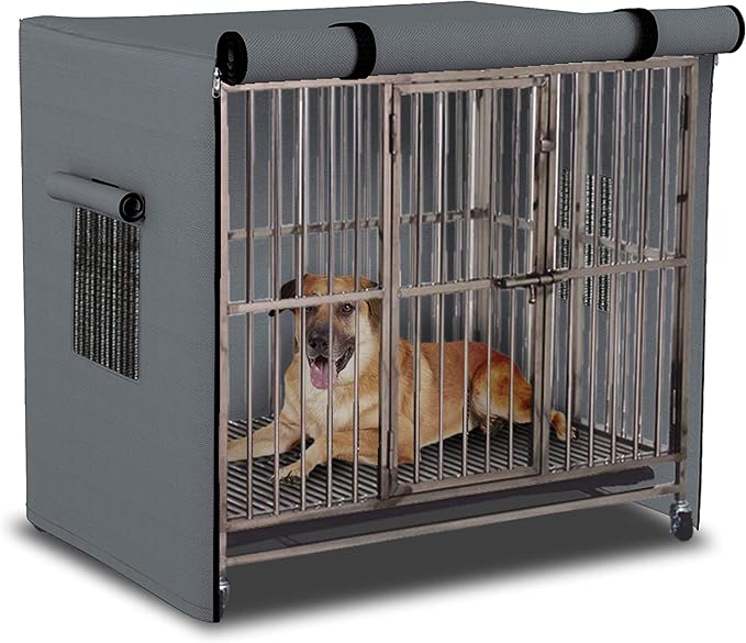 Dog Crate Cover 12 Oz Waterproof - Heavy Duty Privacy Dog Crate Cover with Mesh Pocket & Roll Up Window - Universal Fit Dog Kennel Cover (32" H x 49" W x 31" D, Grey) - Image 7