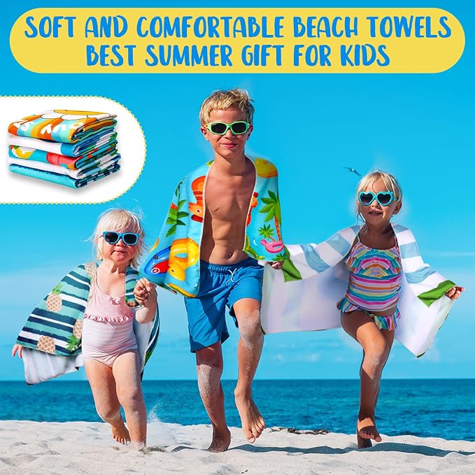 Buryeah 10 Pcs Beach Towels 30 x 60 Inch Quick Dry Absorbent Beach Blanket Seahorse Dolphin Turtle Crab Jellyfish Flamingo Pineapple Sunflower Towel for Kids Sports Pool Picnic Camping Travel Swim - Image 6