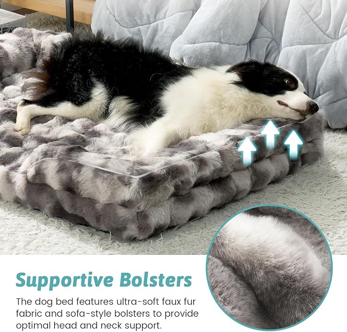 COZY KISS Orthopedic Dog Bed for Extra Large Dog 44x32 inch, XL Faux Fur Pet Sofa, Bolster Foam Bed with Sides, Non-Slip and Egg-Crate Big Dog Couch Bed with Washable Removable Cover, Tie Dye Grey - Image 8