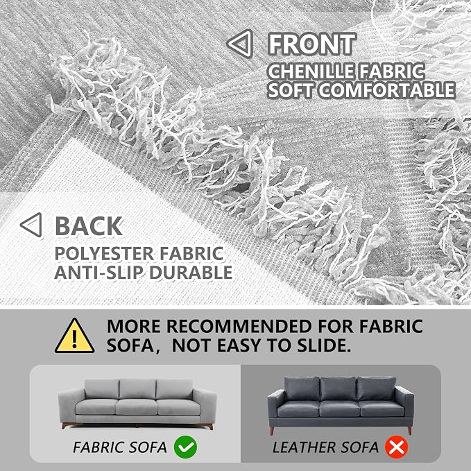MEETSKY Couch Cover Small Sofa Covers Sofa Throw Cover for Couches Slipcover Reclining Sofa Washable Soft Chenille Blend Modern Decor Couch Protector for Living Room, 71" x 102", Light Grey - Image 5