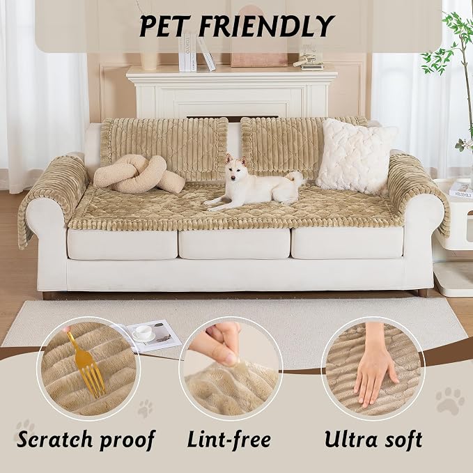 PuTian 100% Waterproof Fuzzy Couch Cover for Dogs Khaki 27.6"x70.9" | Pet Friendly Dog Mat for Couch, Waterproof Sofa Protector, Scratch Resistant Furniture Cover for Dogs, Machine Washable - Image 2