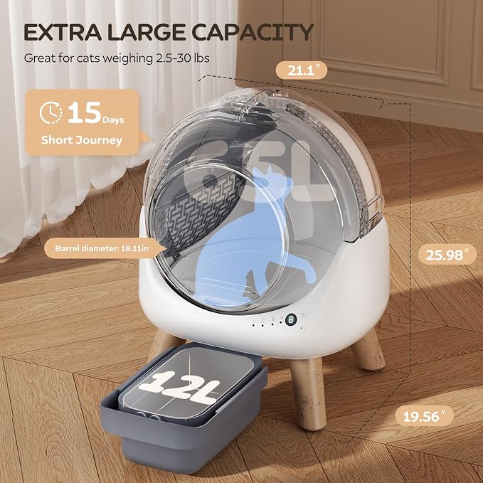 Automatic Litter Box, Self Cleaning Litter Box for Multiple Cats with App Control, Dual Safety Protection, Odor-Free Waste Disposal, Includes Trash Bags, White - Image 2