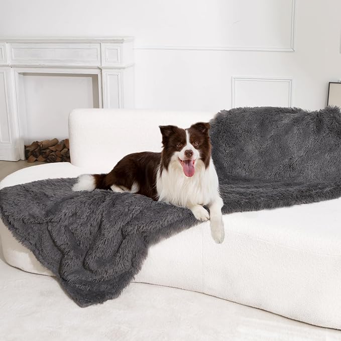 gogobunny Waterproof Dog Blanket for Couch & Furniture Protection - Super Soft Reversible Throw for Large Dogs & Cats, Calming Washable Fur & Sherpa Pet Blanket(33x77 Inch, Grey) by gogobunny