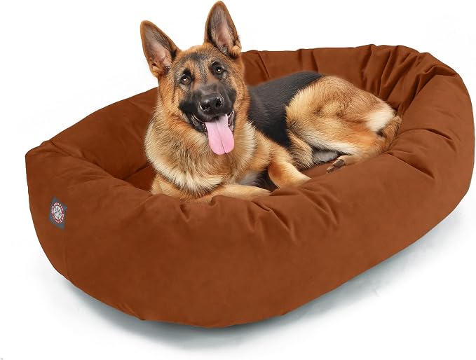 Majestic Pet 52 Inch Suede Calming Dog Bed Washable – Cozy Soft Round Dog Bed w/Spine Support for Dogs to Rest Head - Fluffy Donut Dog Bed 52x35x11 (Inch) - Round Pet Bed X- Large – Rust (2025) by MajesticPet