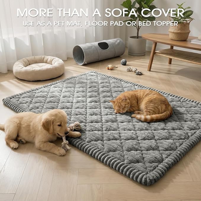 Non-Slip Washable Couch Cover for Dogs, Thick Plush Grid Flannel | 27.6"x70.9", Light Gray, 0.8" Thick, Rubber Dot Backing, Pet-Friendly Protector for Sofa, Floor, Window Seat, Car or Camping - Image 7