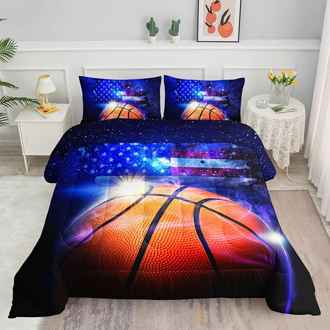 3D Basketball Comforter Set American Flag Printed Bedding Set with 1 Comforter and 2 Pillowcases for Boys and Girls Bedroom All Season(Basketball Twin) by SmellSunshine