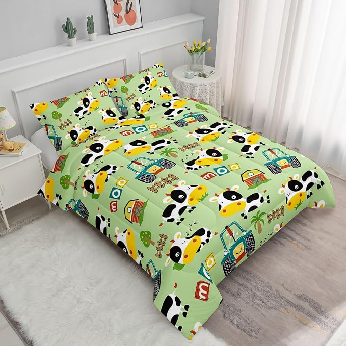 Cute Cow Comforter Set Farm Aninmal Printed Bedding Set with 1 Comforter and 2 Pillowcases for Boys and Girls Bedroom All Season(Cow Queen) - Image 2