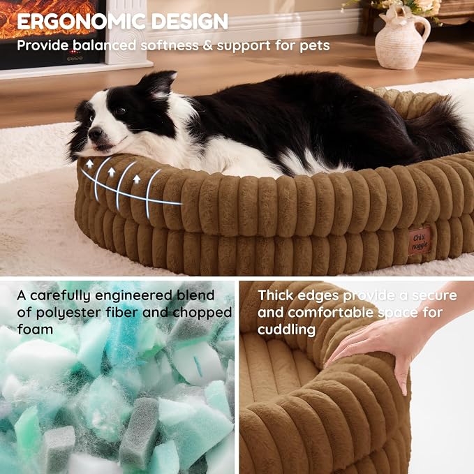 ChiXnuggle Orthopedic Dog Bed, Washable Cover, Faux Fur Bolster Pet Couch | waterproof,egg crate foam,non-slip bottom,for extra large dogs,brown,41*30*7,dog sofa - Image 4