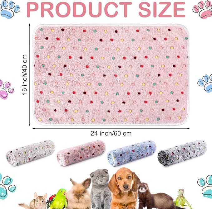 Reginary 4 Pcs Waterproof Guinea Pig Blankets Washable Small Animal Fleece Bedding Absorbent Guinea Pig Cage Liners Reusable Training Pee Pad Pet Sleep Mat for Hamster(Colorful Dot,24 x 16 Inch) - Image 2