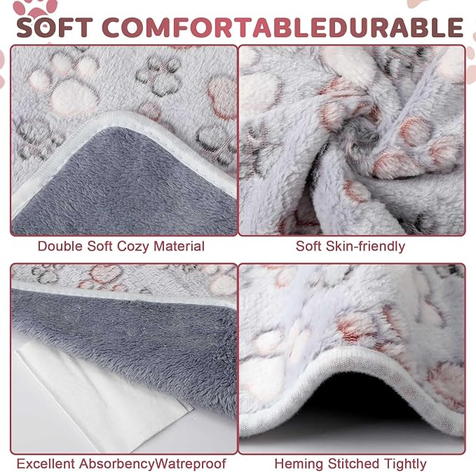 Reginary 4 Pcs Waterproof Guinea Pig Blankets Washable Small Animal Fleece Bedding Absorbent Guinea Pig Cage Liners Reusable Training Pee Pad Pet Sleep Mat for Hamster(Adorable Paw,12 x 12 Inch) - Image 3
