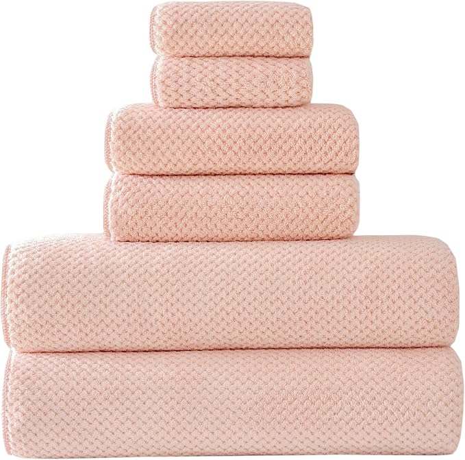 30x60 Inches Extra Large Bath Towels Set Super Soft Absorbent Luxury Microfiber Towels for Bathroom (Pink, 6PCS) by Akzpe