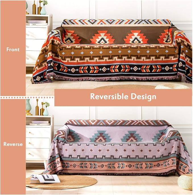 Homcosan Sofa Slipcovers Towel Cover Cotton Knit Geometrical Couch Cover for 3 Seat Cushion Couch Furniture Pet Protector Stylish Throws for Sectional Couch - Image 2
