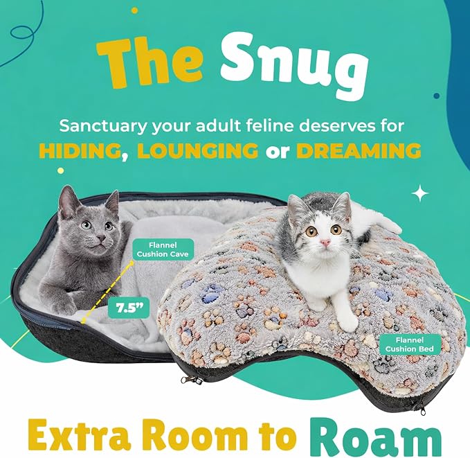 RINGTAIL Peekaboo Cat Cave Donut for Multiple & Large Cats Up to 30-45 lb, 3-in-1 Self Warming Cat Bed Tunnel with 2 Soft Fluffy Fleece Pet Blankets, Scratch, Detachable & Washable (Dark Gray, Large) - Image 3