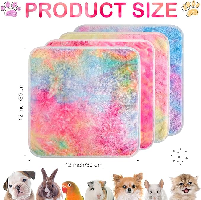 Reginary 4 Pcs Waterproof Guinea Pig Blankets Washable Small Animal Fleece Bedding Absorbent Guinea Pig Cage Liners Reusable Training Pee Pad Pet Sleep Mat for Hamster(Tie Dye Pattern,12 x 12 Inch) - Image 2