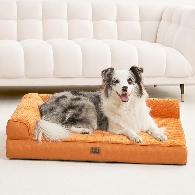 EHEYCIGA XL Dog Bed Memory Foam for Crate, Extra Large Dog Bed Orthopedic with Washable Removable Cover, Waterproof Pet Sofa Couch XLarge Size Dogs, 41x27x6.5, Pumpkin - Image 8