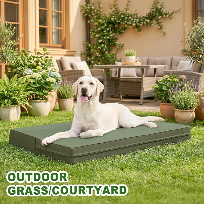 Vonabem Outdoor Dog Bed Waterproof Washable, XL Large Dogs Crate Pad 42 inch, Wipeable Leather Pet beds, Foam Anti-Slip Kennel Pads with Removable Cover Reversible, 41"x27" Green - Image 4