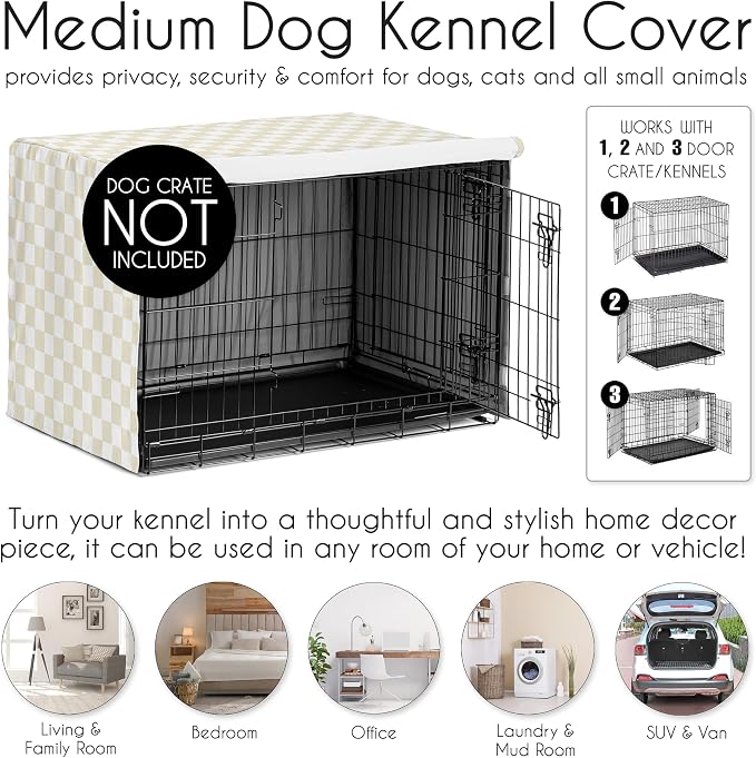 Sweet Jojo Designs 36in. Medium Dog Crate Cover (Beige Gingham Checkered Plaid) Pet Cage, Kennel Covers (Vintage, Classic, Checkerboard, Geometric, Minimalist, Retro, Taupe, Brown, Tan and White) - Image 4