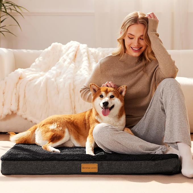 Patas Lague Orthopedic Large Dog Bed Washable Pet Sofa Mat 42''X28'' Black | Egg-Crate Foam Dog Couch For Large Sized Dogs, Waterproof Removable Cover, Soft Pet Crate Bed With Nonskid Bottom - Image 2