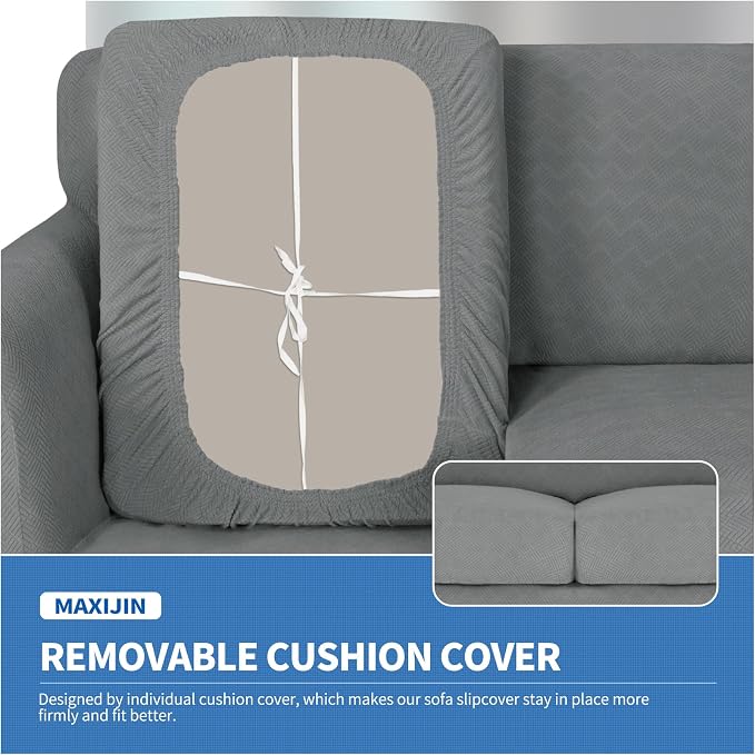 MAXIJIN 2 Piece Chair Covers Chair Slipcover with Arms, Sofa Chair Cover for Living Room Armchair Cover, Stretch Pet Dog Slip Cover for A Chair with 1 Cushion (31"-46", Light Gray) - Image 5