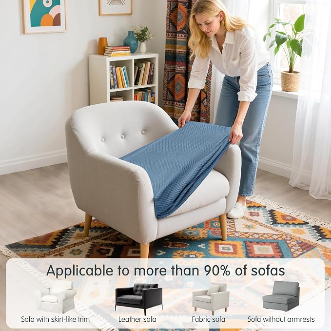 Hokway Stretch Couch Cushion Slipcovers Reversible Cushion Protector Slipcovers Sofa Cushion Protector Covers(Denim Blue, Small) - Image 4