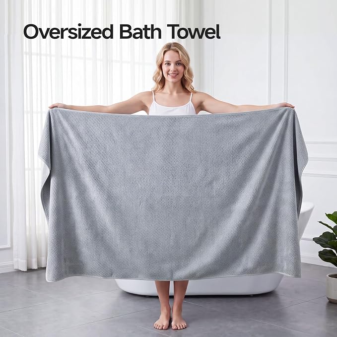 ecolook Microfiber Large Bath Towel Set of 6, Soft & Highly Absorbent, Gray | 2 Oversized Bath Towels (35"x70"), 2 Hand & 2 Washcloths | Quick Dry, Low Lint Towels for Bathroom, Spa, Gym, Hotel & Travel - Image 5