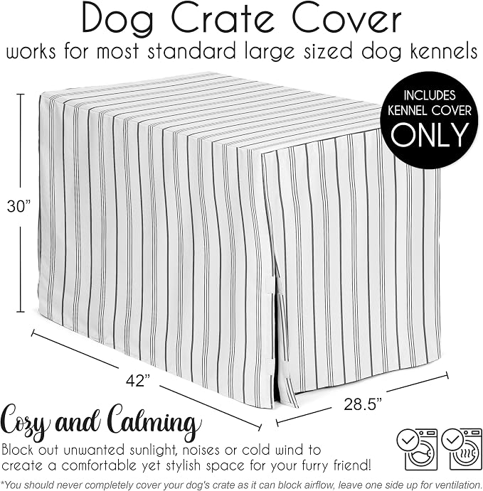 Sweet Jojo Designs 42in. Medium/Large Dog Crate Cover (White and Grey Stripe) Pet Cage, Kennel Covers (Modern, Neutral, Contemporary, Striped, Elegant, Pinstriped, Minimalist, Gray Stripes) - Image 5