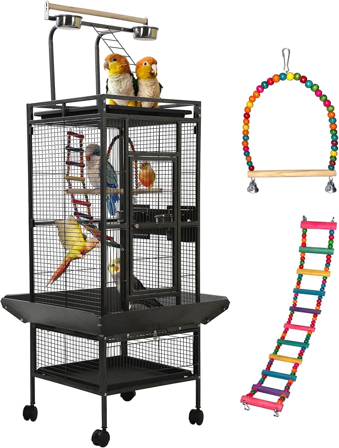 Large Bird Cages for Parrots,Bird Flight Cage for Parakeets,Cockatiel Cage for Birds,Large Parakeet Cage with Stand,Parrot Cages Cover,Seed Catcher,Toys,Feeders,Trays for Conure Canary Lovebird Budgie by SINOPET