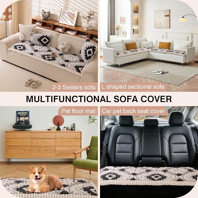 STACYPIK Thickened Non Slip Geometric Dark Gray Sofa Cover, Arm Headrest Cover Washable, Plush Warm Dogs Couch Slipcovers Protector, Boho Pet Friendly Love Seats Cover Multi-Use Bed Mat-27.6X27.6IN - Image 5