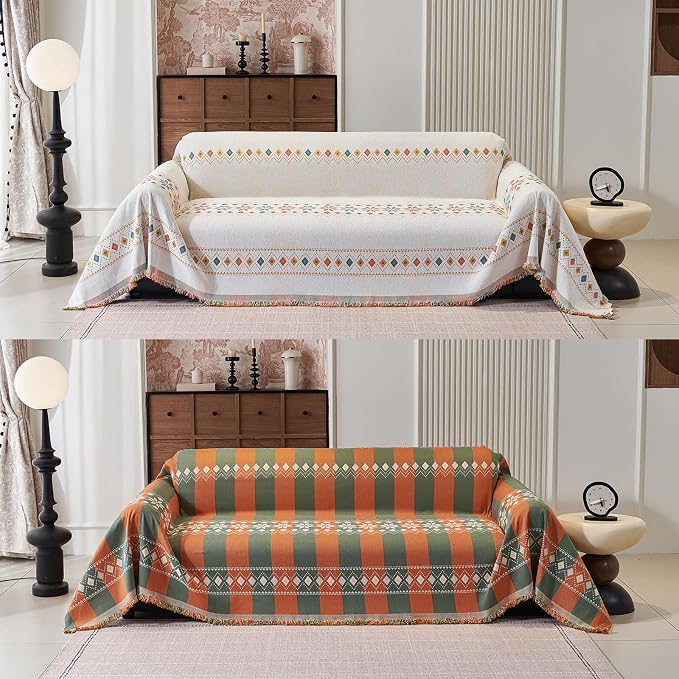 71"x118" Reversible Boho Chenille Couch Cover Sofa Slipcover for Dogs | Fade-Resistant Sofa Cover for 2-3 Cushion, L-Shape Sectional Sofa Soft Washable Furniture Protector with Tassel Anti-Scratch by Nestiva