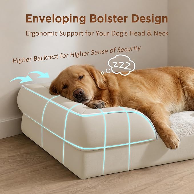 Comfort Expression Orthopedic Dog Beds for Large Sized Dog with Bolster | Waterproof Dog Couch Bed with Washable Cover & Non-Slip Bottom, Supportive Egg Crate Foam Large Pet Bed, 36x27 Inch - Image 3