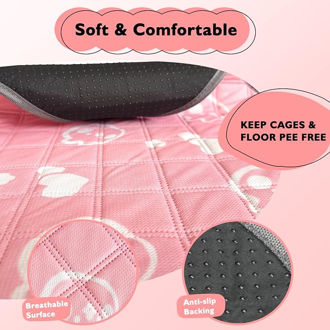 2 Pack Guinea Pig Bedding - Washable Guinea Pig Liners for C&C 2x4 Cage, Waterproof Reusable & Anti Slip Pee Pads Super Absorbent Mats for Small Animals Rabbit Hamster Rat (Pink, 57 x 28 Inch) - Image 3