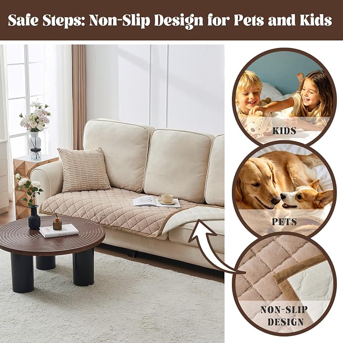 beeweed Couch Covers for Sofa, Couch Covers for Dogs Washable, Non Slip Plush Sofa Slipcovers, Couch Furniture Protector Pet Friendly, Diamond Pattern, Khaki, 27.6” x 82.7” - Image 4