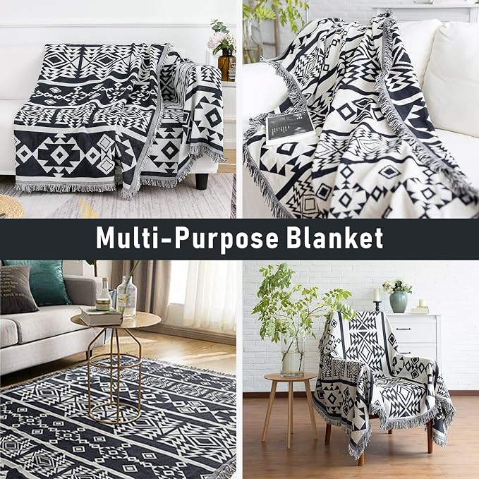 Homcosan Sofa Slipcovers Towel Reversible Cover Cotton Knit Geometrical Couch Cover for 2 Seat Cushion Blanket Sofa Cover Couch Slipcovers with Tassels Couch Protector for Pets, Kids （Large - Image 6