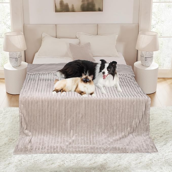 Waterproof Pet Blanket for Large Dogs & Cats - Reversible Calming Plush, Washable Furniture Cover for Couch, Bed, Car Seat, Blocks Leaks, Stains & Pet Fur (Line, 60"x80") - Image 4