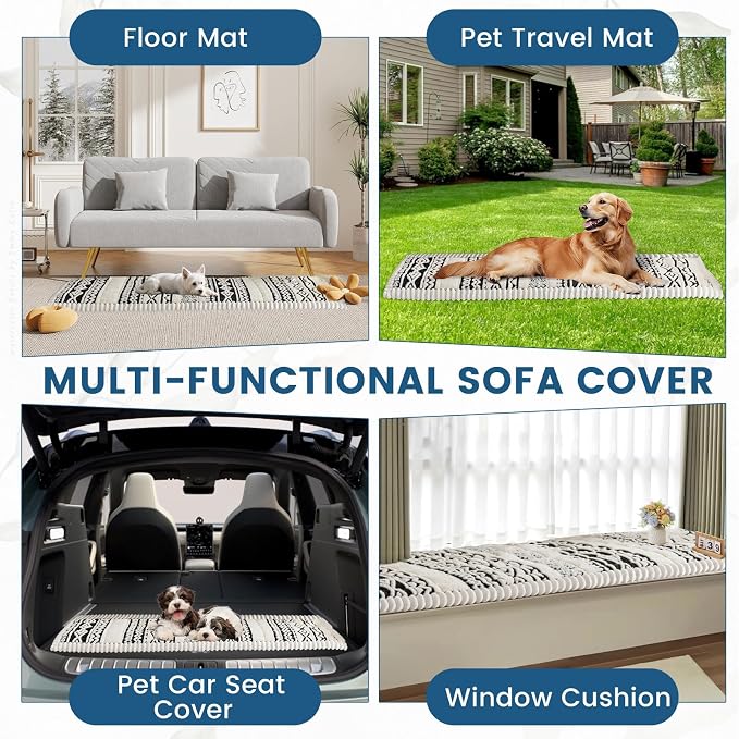 VClife Boho Couch Cover, Soft Fuzzy Couch Covers for Dog, Non-Slip Furniture Protector, Washable Durable Sofa Covers for Couch/Bench, Tribal White Black Geometric Slipcover, 27.6" x 82.7" - Image 5