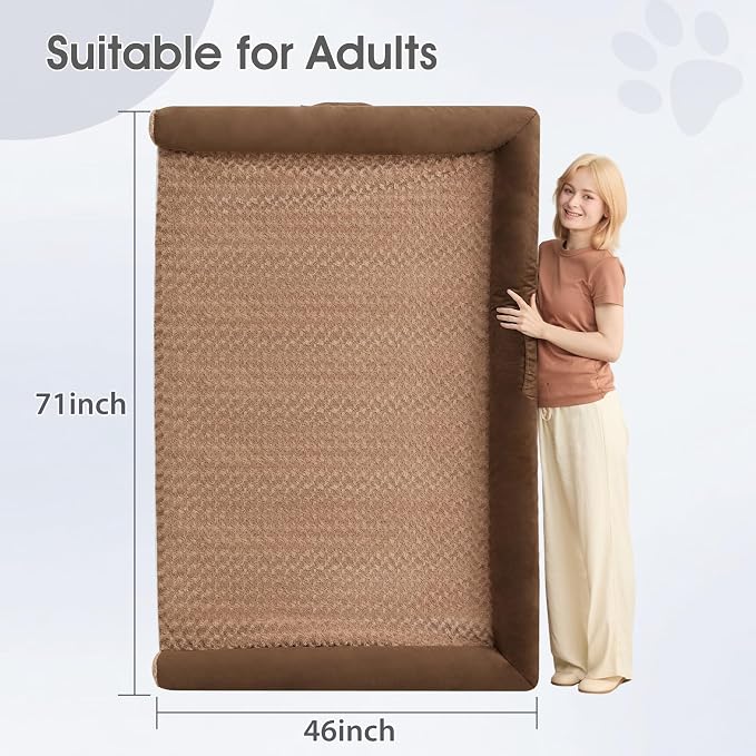BFPETHOME Orthopedic Washable Human Dog Bed for Adult & Dog Cozy Sleep | Human Size Waterproof Big Soft Pet Couch Bed for Adult & Dogs Relax with Removable Cover Supportive Foam Brown 61x43 Inch - Image 6