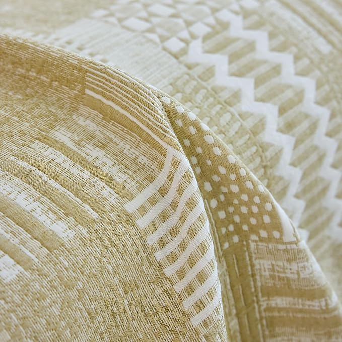 DREAMINGO Vintage Patchwork 3-Layer Gauze Geometric Jacquard Sofa Cover, Farmhouse Couch Cover Blanket for 2 Seater, Living Room Washable Furniture Protector, Straw Yellow, 91"x118" - Image 5