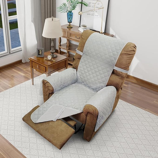 Reversible Chair Covers for Recliner Oversized, Light Grey | Recliner Oversized Covers for Living Room with Elastic Straps, Water Repellent, Chair Protectors Covers for Dogs by LuxshareHome