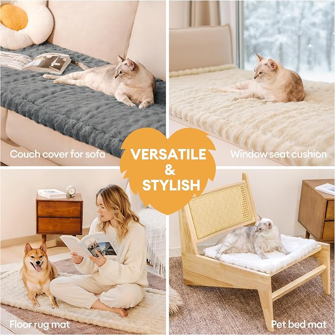 Couch Covers for Dogs, Non-Slip Pet Sofa Cover 27.6"×70.9" Grey | 300gsm Thick Quilted Padding, Faux Rabbit Fur Machine Washable, for Small 3-Seater/Large Loveseat - Image 4